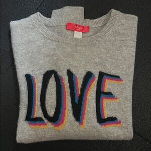AQUA Gray 100% Cashmere Multicolor LOVE Design - Size M